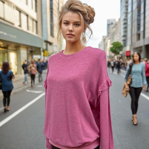 Monrow Tops - Monrow Relaxed Fit Ruffle Sleeve Sweatshirt